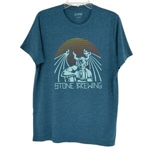 Stone Brewing Gargoyle Sunset Graphic T Shirt Mens Large Heather Blue